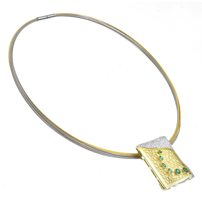 18kt yellow gold, Emerald and Diamond modern design pendant #2.