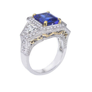 14kt two toned gold, Tanzanite and Diamond ring.