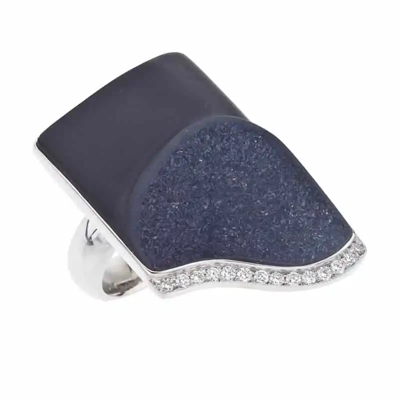 14kt white gold, Druzy Black Onyx and Diamond ring #2.