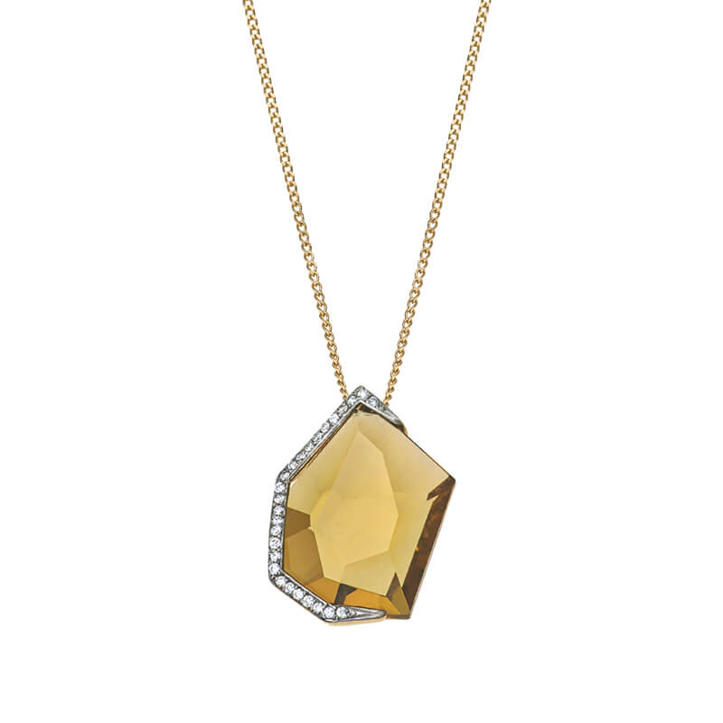 Mirror cut Citrine and Diamond Pendant