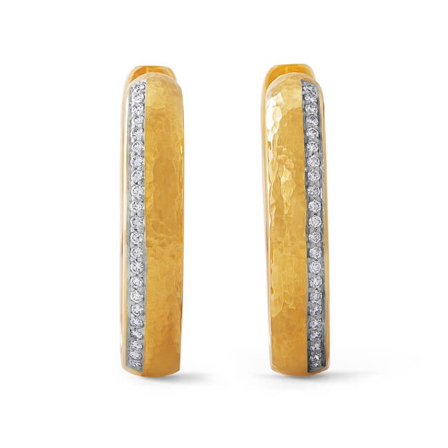 18k Yellow Gold and Diamond Hoop Earrings