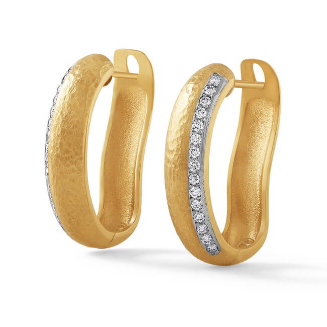 18k Yellow Gold and Diamond Hoop Earrings