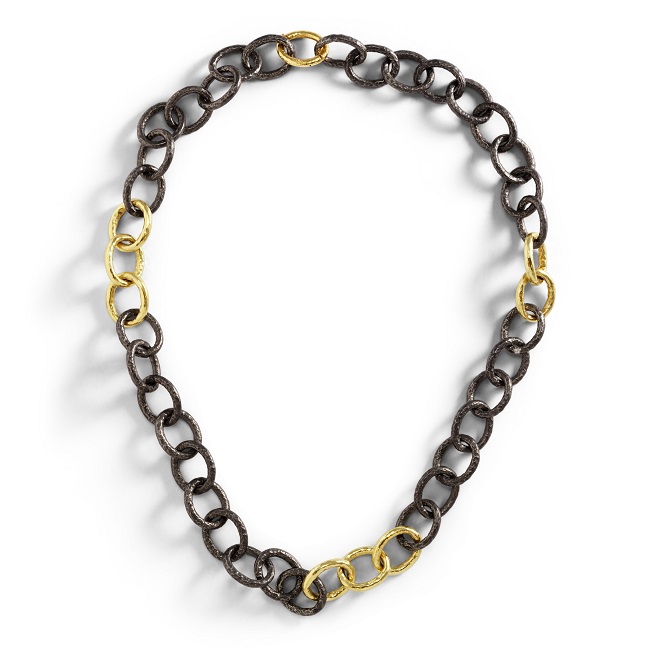Oxidized Sterling Silver and 18kt Yellow Gold Chain Necklace