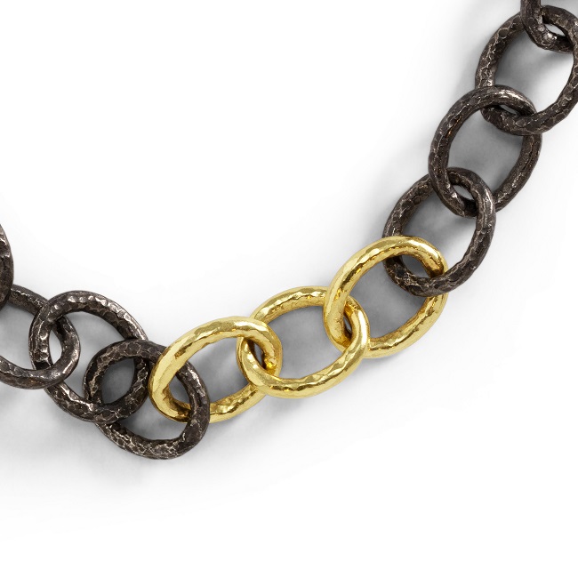 Oxidized Sterling Silver and 18kt Yellow Gold Chain Necklace