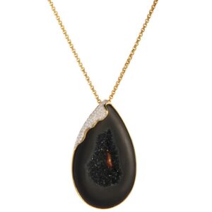 18kt Yellow Gold Druzy Black Onyx Pendant