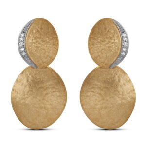 18K Yellow Gold Hammered double disk Earrings