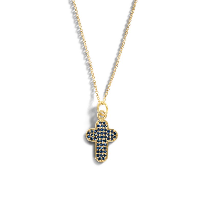 Cross Charm 18K Yellow Gold Iolite