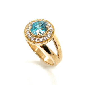 Blue Zircon & Diamond Ring