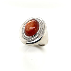 14KT Sunstone & Diamond Ring