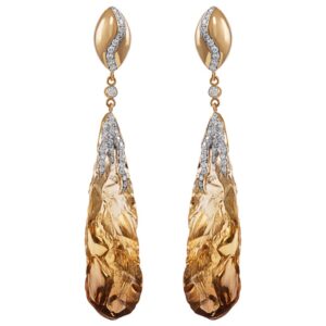 Cognac Citrine and Diamond Drop Earrings