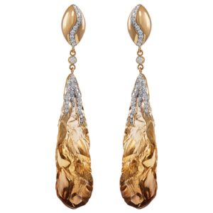 Cognac Citrine and Diamond Drop Earrings