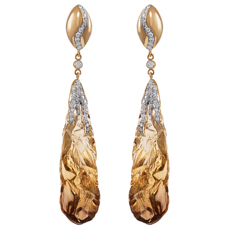 Cognac Citrine and Diamond Drop Earrings