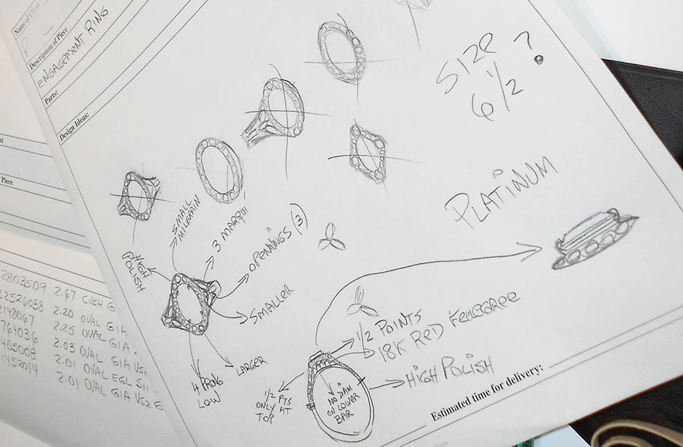 sketch of the design of a new engagement ring
