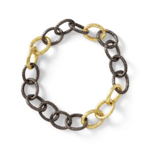 Oxidized Sterling Silver and 18KT Yellow Gold Link Bracelet