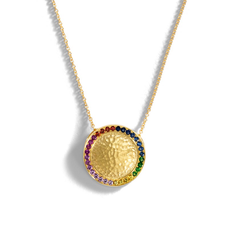 Round Pendant Rainbow Hammered Disk