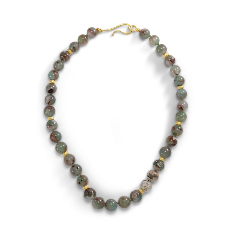 Aquaprase and Gold Bead Necklace