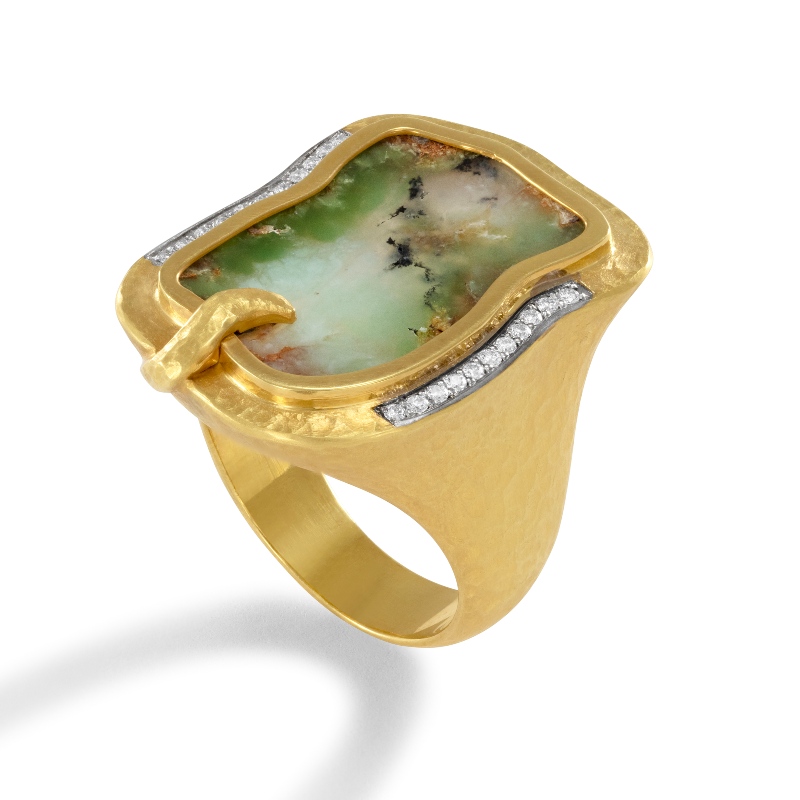 Chrysophrase and Diamond Ring