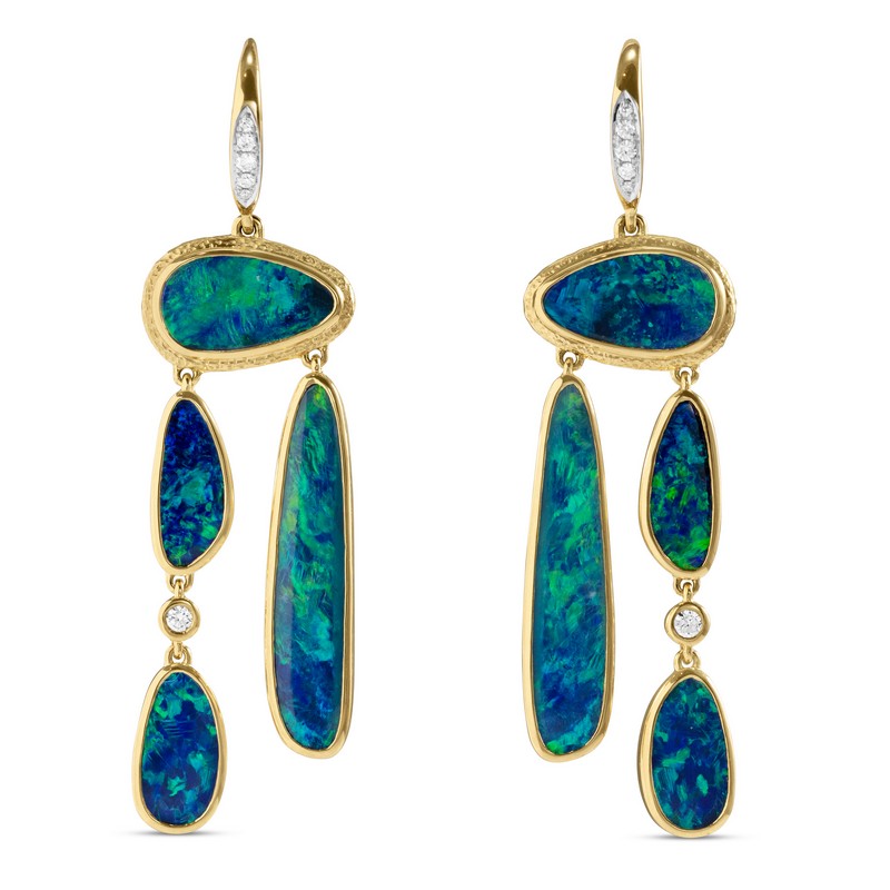 Opal Doublet and Diamond Dangle Earrings