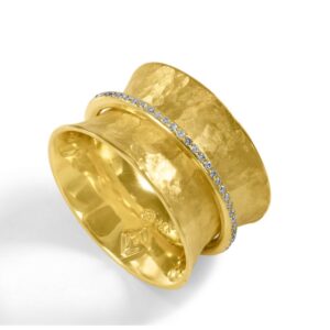 Hammered Gold Ring with Diamond Band