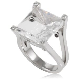 18K White Gold Clear Quartz and Diamond Ring
