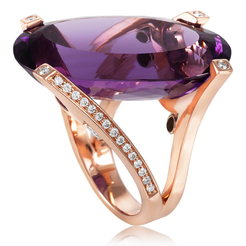 18K Rose Gold Amethyst and Diamond Ring