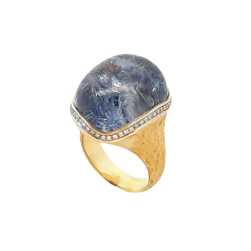 18K Yellow Gold Dumortierite and Diamond Ring