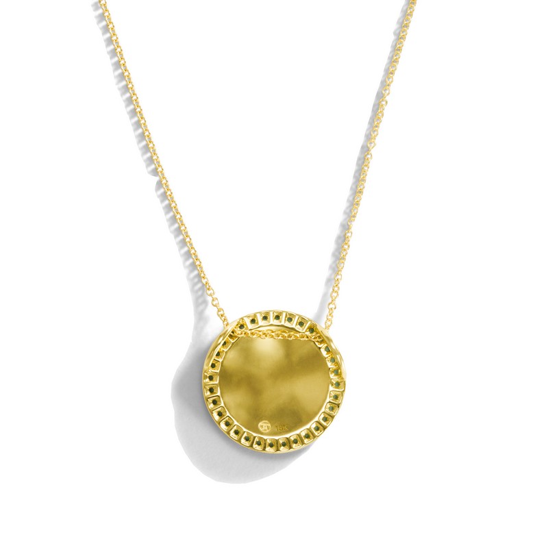 18K Yellow Gold Hammered Disk with Tsavorite Necklace