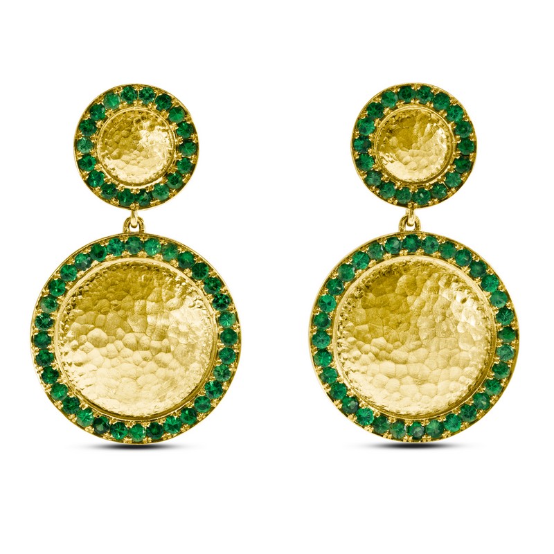 18K Yellow Gold Tsavorite Double Disk Earrings