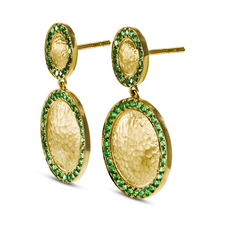 18K Yellow Gold Tsavorite Double Disk Earrings