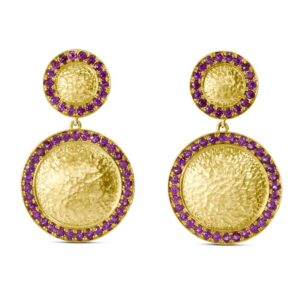 18K Yellow Gold Pink Sapphire Double Disk Earrings