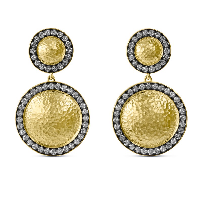 18K Yellow Gold Diamond Double Disk Earrings