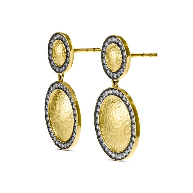 18K Yellow Gold Diamond Double Disk Earrings