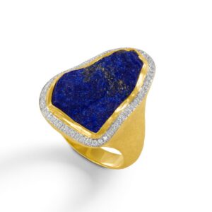 18K Yellow Gold Lapis and Diamond Ring