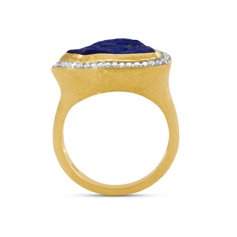 18K Yellow Gold Lapis and Diamond Ring