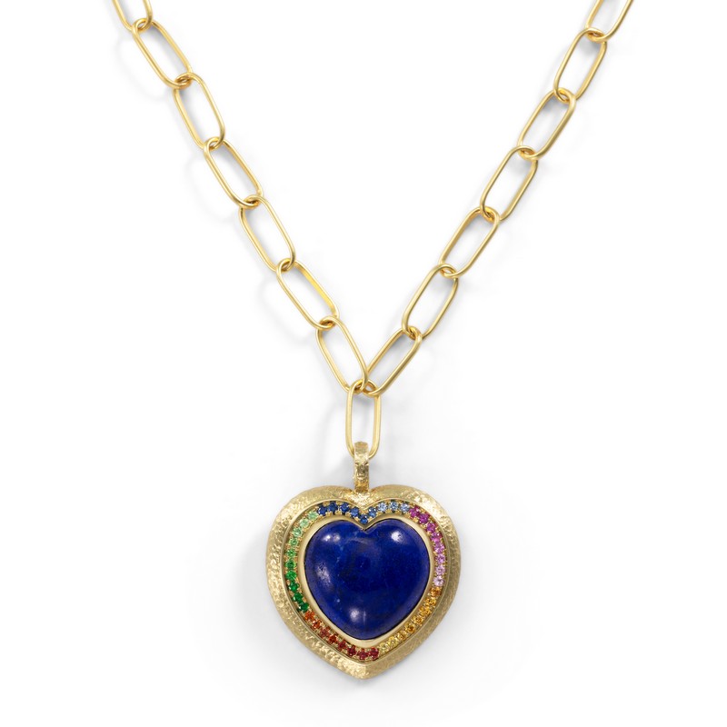 Lapis Heart Pendant with Rainbow Stones