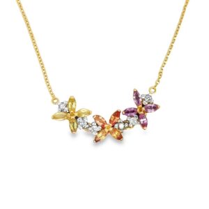18K Yellow Gold Multi-Color Sapphire and Diamond Necklace