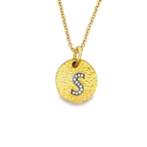 18K Yellow Gold and Diamond Initial Pendant