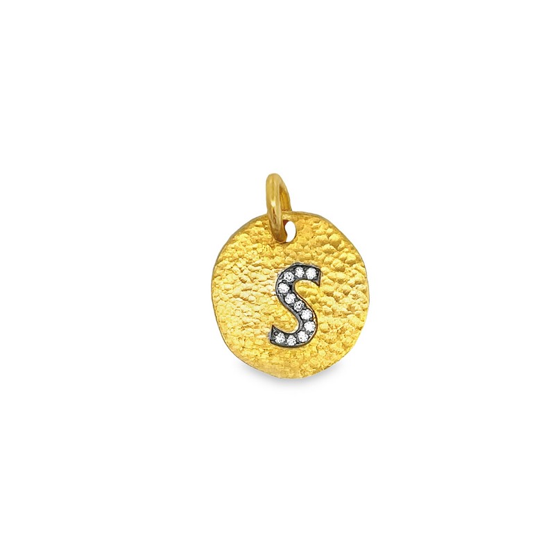 18K Yellow Gold and Diamond Initial Pendant
