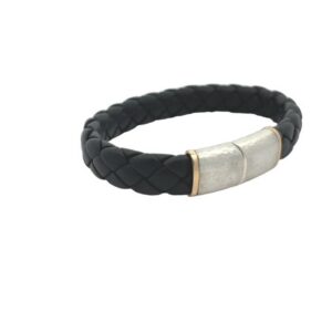 Woven Leather Band with Sterling Silver and 18K Yellow Gold Clasp