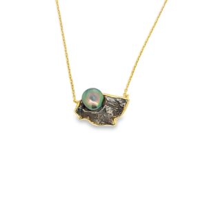 18K Yellow Gold Sikhote-Alin Meteorite and Keshi Pearl Necklace