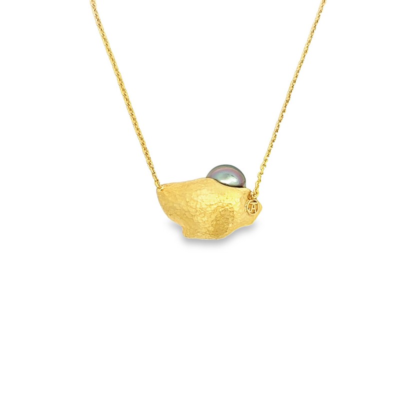18K Yellow Gold Sikhote-Alin Meteorite and Keshi Pearl Necklace