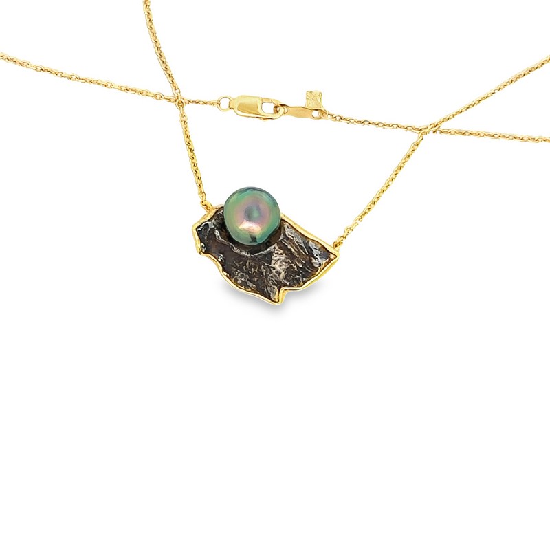 18K Yellow Gold Sikhote-Alin Meteorite and Keshi Pearl Necklace