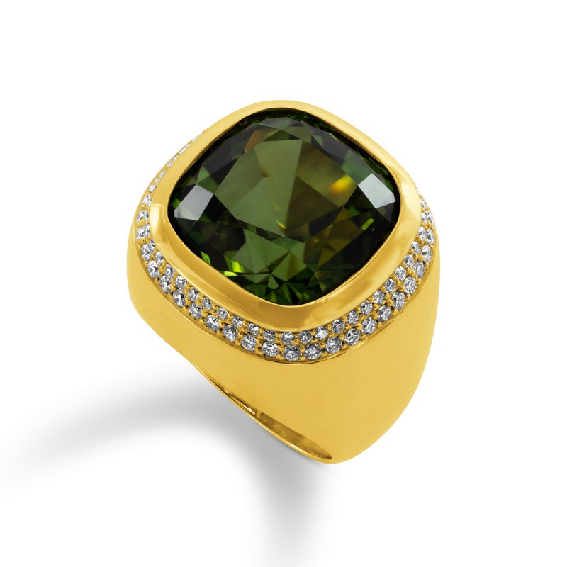 Green Tourmaline and Diamond Ring