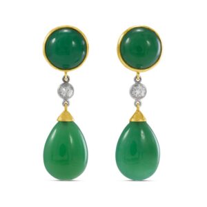 Chrysoprase and White Sapphire Dangle Earrings