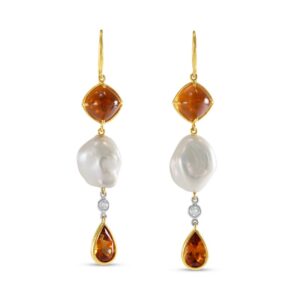 Freshwater Pearl Garnet and Diamond Dangle Earrings
