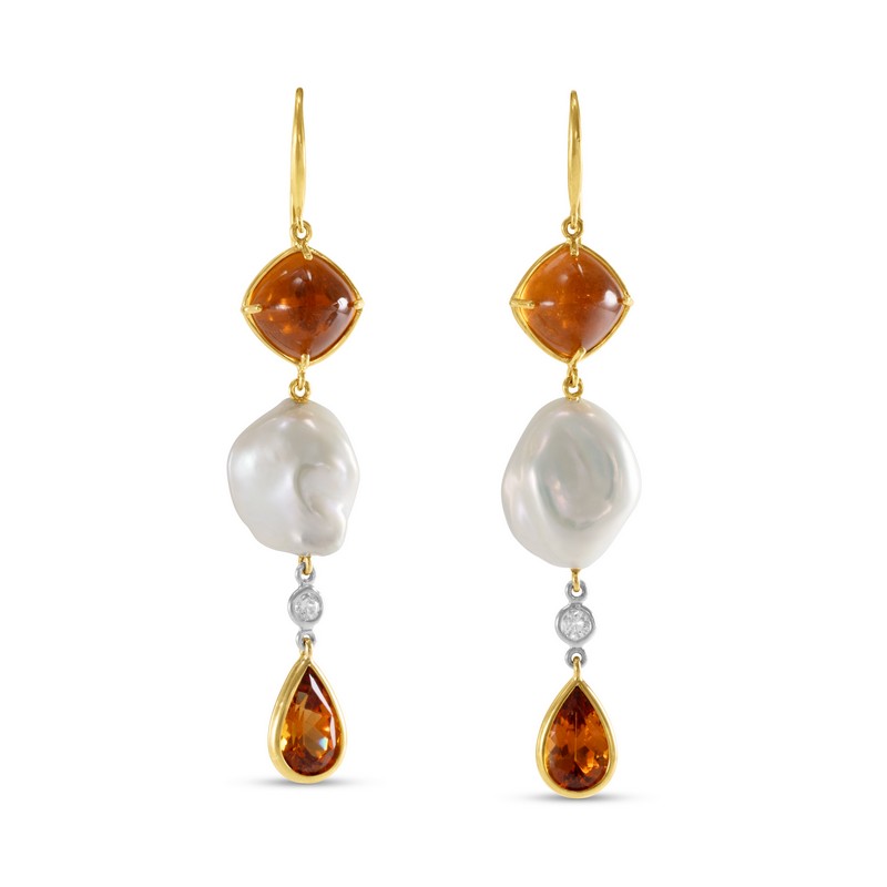 Freshwater Pearl Garnet and Diamond Dangle Earrings