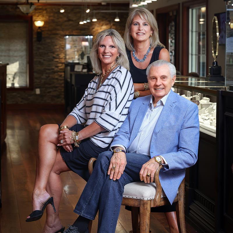 Jeweler Jorge Adeler and his daughters in their jewelry store