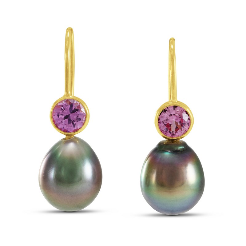 Tahitian Pearl and Pink Sapphire Earrings