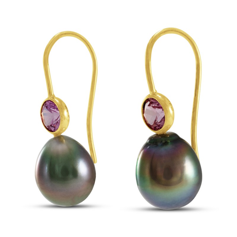 Tahitian Pearl and Pink Sapphire Earrings