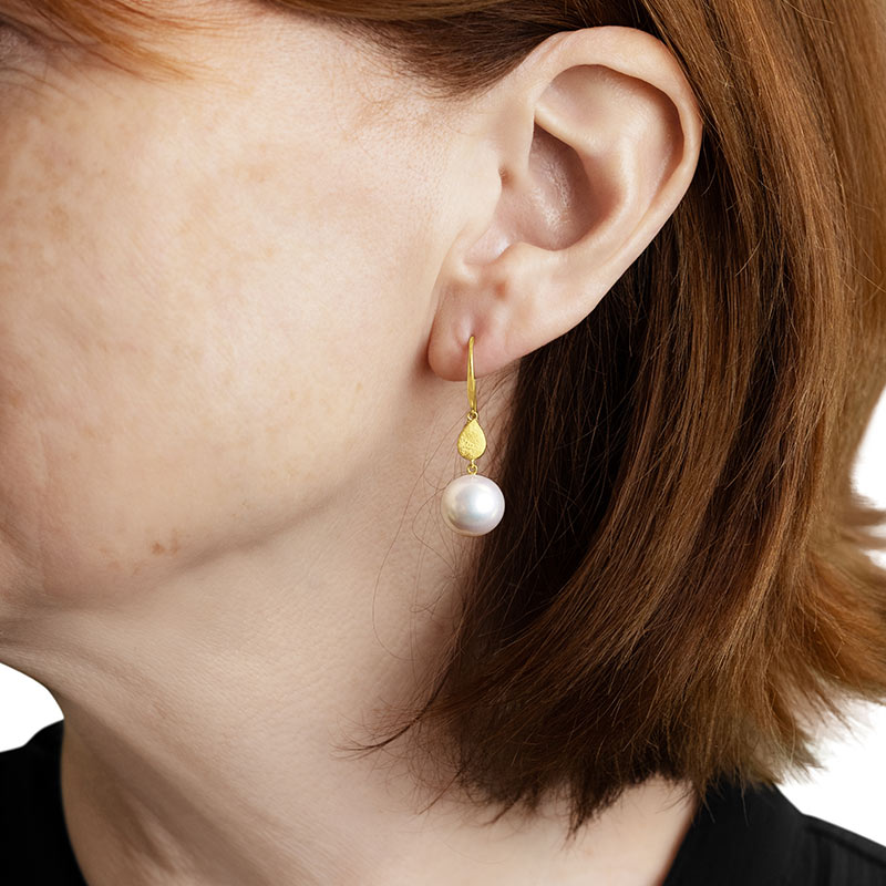 Freshwater Pearl and Gold Bead Earrings